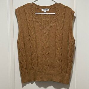 Vigoss Y2K Preppy Cottage Core Camel Cable Knit V Neck Sweater Vest Womens Large